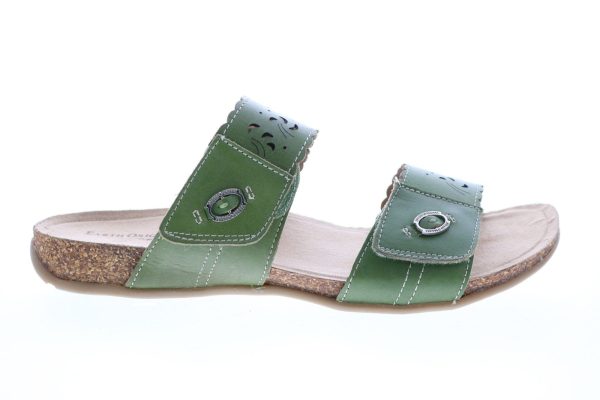 Earth Origins Tessa Womens Green Wide Leather Strap Sandals Shoes Discount