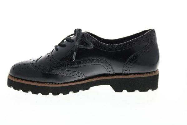 Earthies Santana Brush Lace Up Shoe Womens Black Leather Oxford Flats Shoes Cheap - Image 5