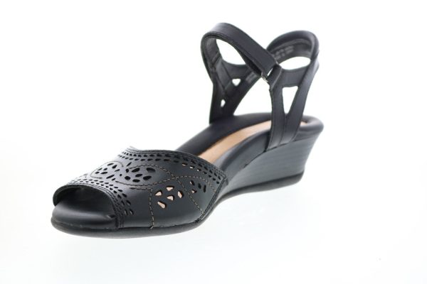 Earth Ibis Leather IBIS-BLK Womens Black Strap Heels Shoes Hot on Sale - Image 4