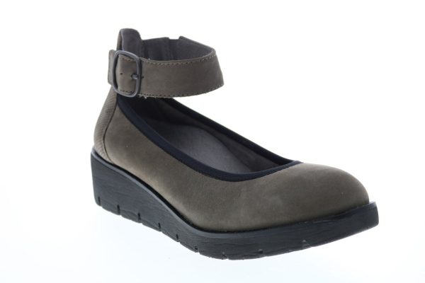 Earth Zurich Sion Soft Buck Womens Gray Nubuck Strap Flats Shoes Cheap - Image 2