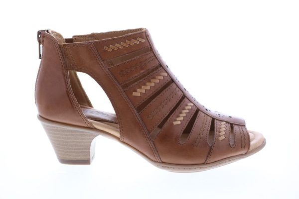 Earth Vela Soft Leather Womens Brown Wide Zipper Gladiator Sandals Shoes For Cheap