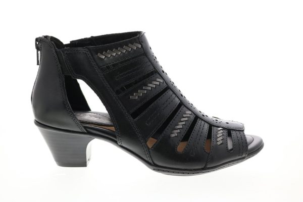 Earth Vela Soft Leather Womens Black Leather Zipper Gladiator Sandals Shoes Online
