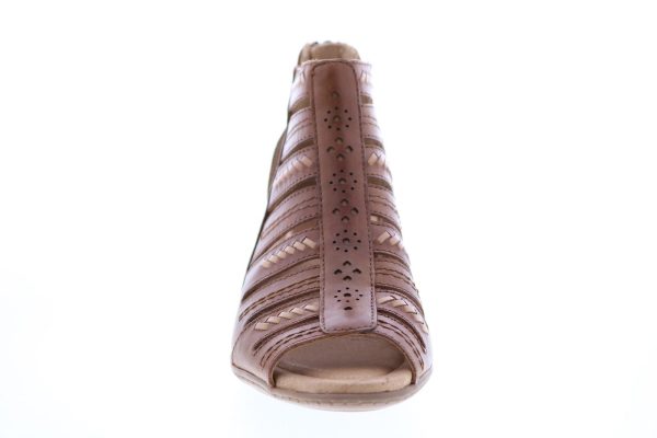 Earth Vela Soft Leather Womens Brown Wide Zipper Gladiator Sandals Shoes For Cheap - Image 3