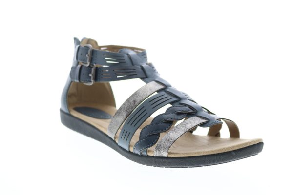 Earth Origins Nicole Womens Blue Wide Leather Strap Gladiator Sandals Shoes For Discount - Image 2