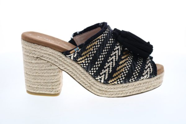 Toms Junie 10013588 Womens Black Canvas Slip On Heels Mules Shoes For Cheap