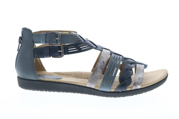 Earth Origins Nicole Womens Blue Wide Leather Strap Gladiator Sandals Shoes For Discount