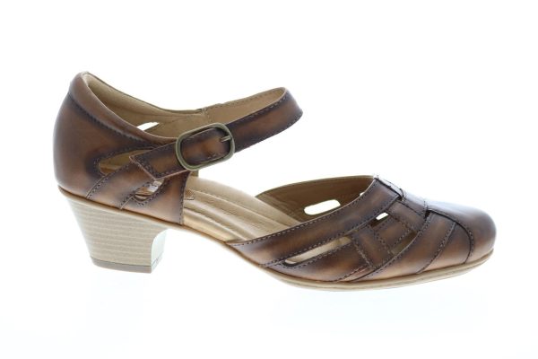 Earth Lynx Soft Leather Womens Brown Leather Strap Heels Shoes Sale