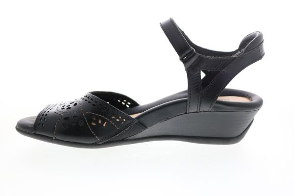 Earth Ibis Leather IBIS-BLK Womens Black Strap Heels Shoes Hot on Sale - Image 5