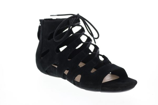 Earthies Roma ROMA-BLK Womens Black Suede Lace Up Gladiator Flats Shoes Cheap - Image 2