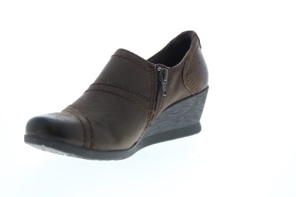 Earth Origins Salma Womens Brown Leather Zipper Wedges Heels Shoes Hot on Sale - Image 4