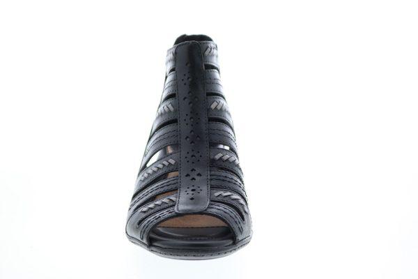 Earth Vela Soft Leather Womens Black Leather Zipper Gladiator Sandals Shoes Online - Image 3