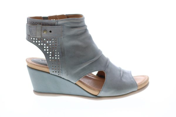 Earth Sweetpea Side Zip Womens Blue Leather Zipper Wedges Heels Shoes For Cheap