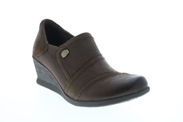 Earth Origins Salma Womens Brown Leather Zipper Wedges Heels Shoes Hot on Sale - Image 2