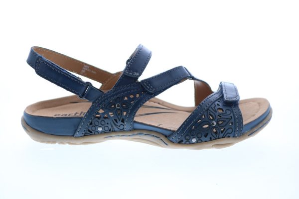 Earth Maui Four Strap Womens Blue Leather Strap Slingback Sandals Shoes Discount