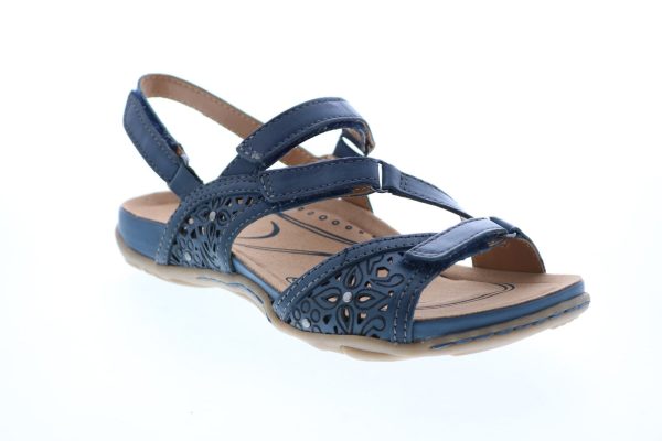 Earth Maui Four Strap Womens Blue Leather Strap Slingback Sandals Shoes Discount - Image 2