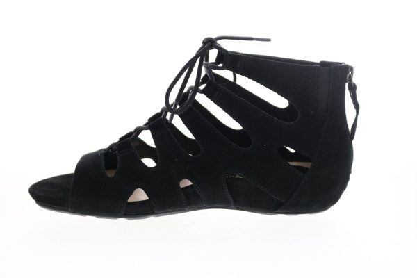 Earthies Roma ROMA-BLK Womens Black Suede Lace Up Gladiator Flats Shoes Cheap - Image 5