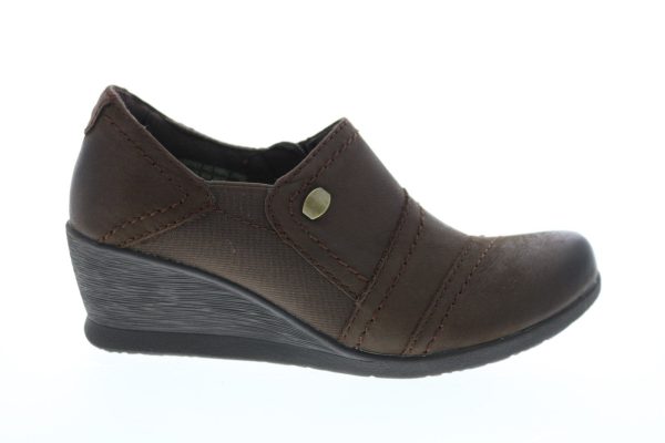 Earth Origins Salma Womens Brown Leather Zipper Wedges Heels Shoes Hot on Sale