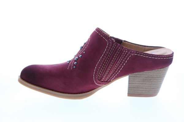 Earth Mendon Buck Womens Burgundy Suede Slip On Mules Heels Shoes Hot on Sale - Image 5