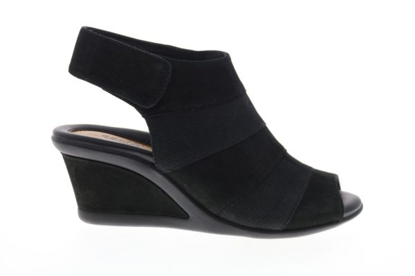 Earth Coriander Womens Black Nubuck Strap Wedges Heels Shoes Supply