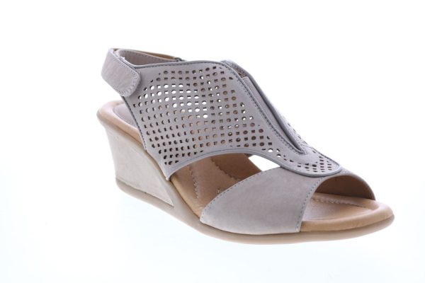 Earth Dalia Soft Buck Womens Gray Leather Strap Wedges Heels Shoes Online Hot Sale - Image 2
