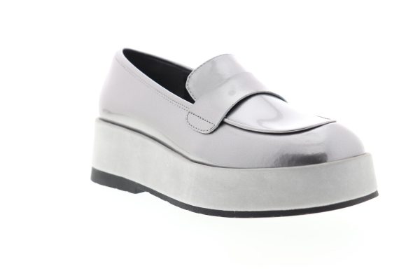 Camper Wilma K200660-002 Womens Silver Gray Patent Leather Loafer Flats Shoes Discount - Image 2
