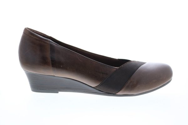 Earth Elderberry Wedge Womens Brown Leather Slip On Wedges Heels Shoes Cheap