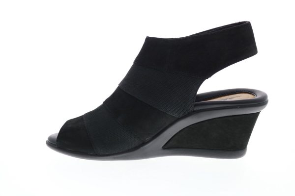 Earth Coriander Womens Black Nubuck Strap Wedges Heels Shoes Supply - Image 5