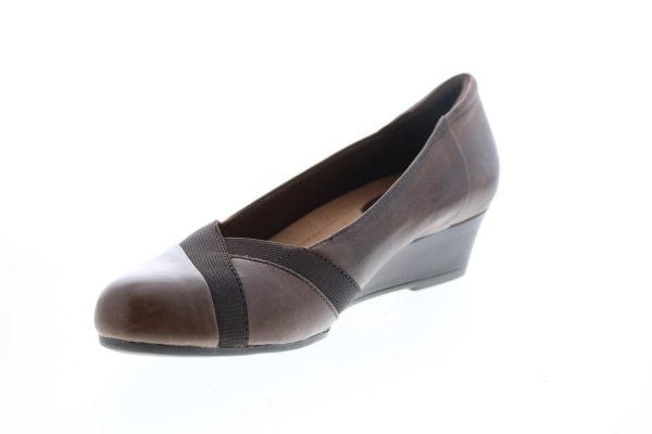 Earth Elderberry Wedge Womens Brown Leather Slip On Wedges Heels Shoes Cheap - Image 4