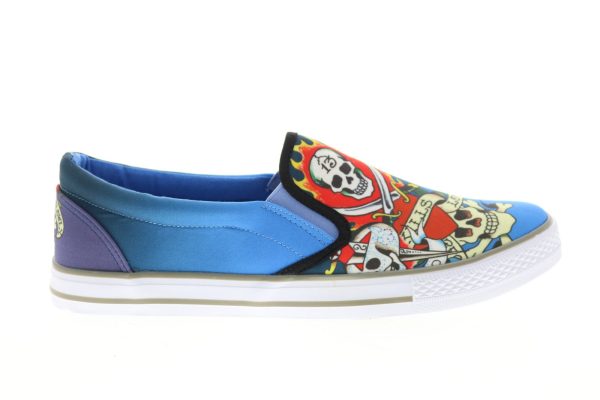 Ed Hardy Thorn EH9036S Mens Blue Canvas Slip On Lifestyle Sneakers Shoes For Cheap