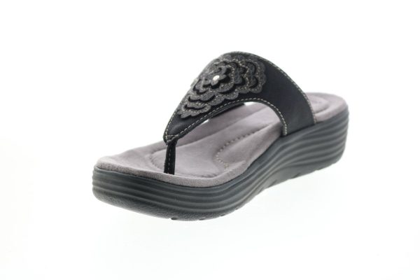 Earth Origins Willow Glenda Womens Black Synthetic Flip-Flops Sandals Shoes For Sale - Image 4