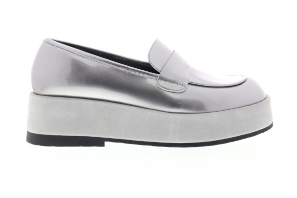 Camper Wilma K200660-002 Womens Silver Gray Patent Leather Loafer Flats Shoes Discount