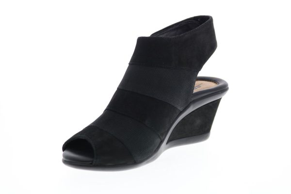 Earth Coriander Womens Black Nubuck Strap Wedges Heels Shoes Supply - Image 4