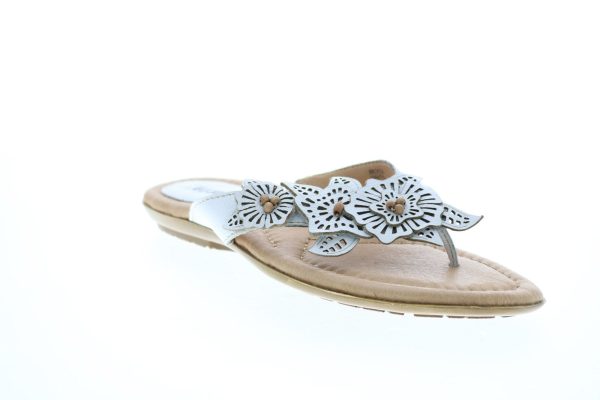 Earth Breeze Leather Womens White Leather Flip-Flops Sandals Shoes Online now - Image 2