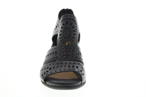 Earth Crown Lazer Cut Womens Black Leather Zipper Wedges Heels Shoes For Cheap - Image 3