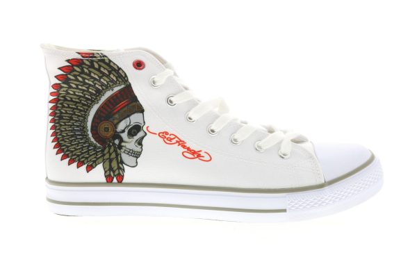 Ed Hardy Skull EH9038H Mens White Canvas Lace Up Lifestyle Sneakers Shoes Sale