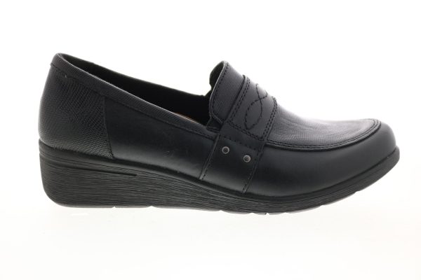 Earth Origins Jane Zella Womens Black Leather Slip On Loafer Flats Shoes Online now