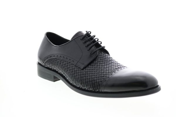 Carrucci KS500-11 Mens Black Leather Cap Toe Oxfords & Lace Ups Shoes Cheap - Image 2