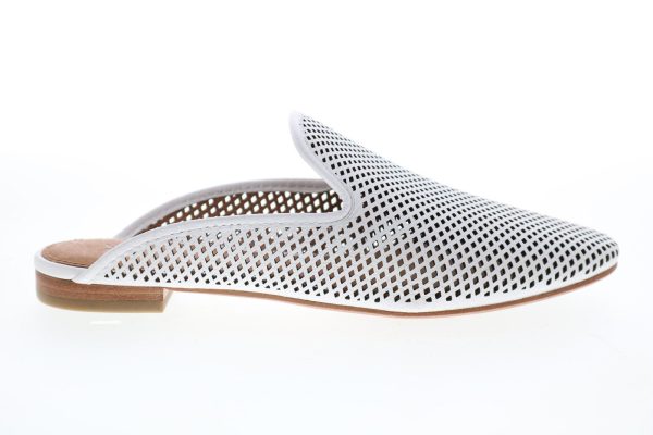 Frye Gwen Perf Slide 71001 Womens White Leather Slip On Mule Flats Shoes For Cheap