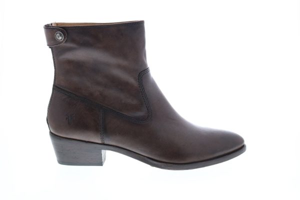 Frye Ruby Short Back Zip 75693 Womens Gray Leather Ankle & Booties Boots on Sale