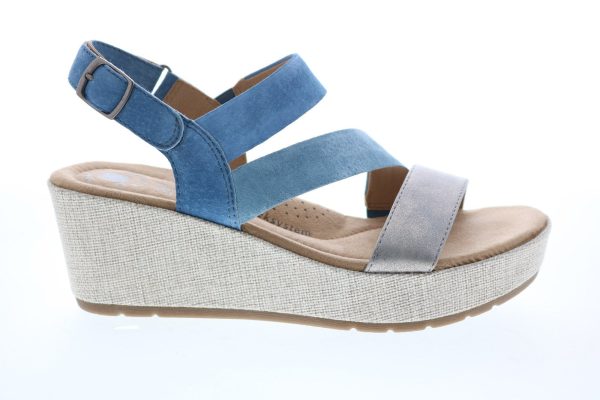 Earth Origins Maxine Womens Blue Suede Strap Wedges Heels Shoes For Sale