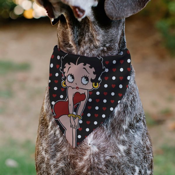 Pet Bandana - Betty Boop Hands on Knees Pose Heart Polka Dot Black Red White Sale - Image 4