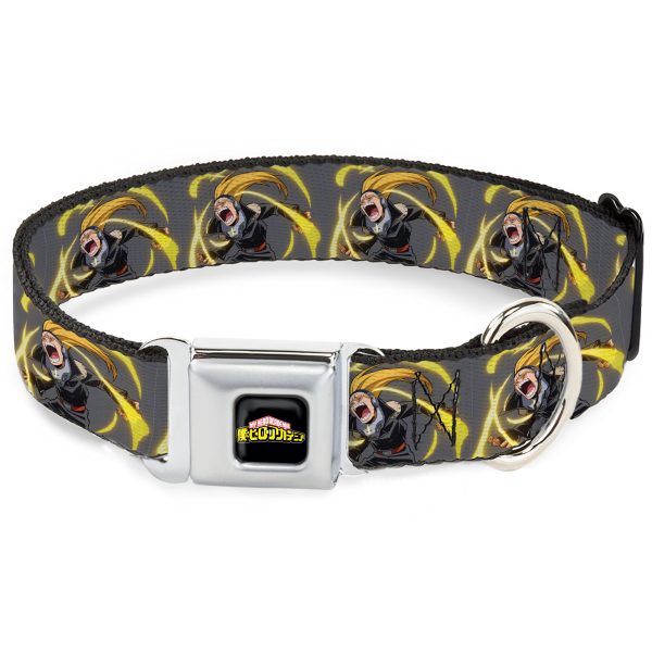 MY HERO ACADEMIA Title Logo Full Color Black Seatbelt Buckle Collar - My Hero Academia Hizashi Yamada Present Mic Screaming Pose Gray Online now
