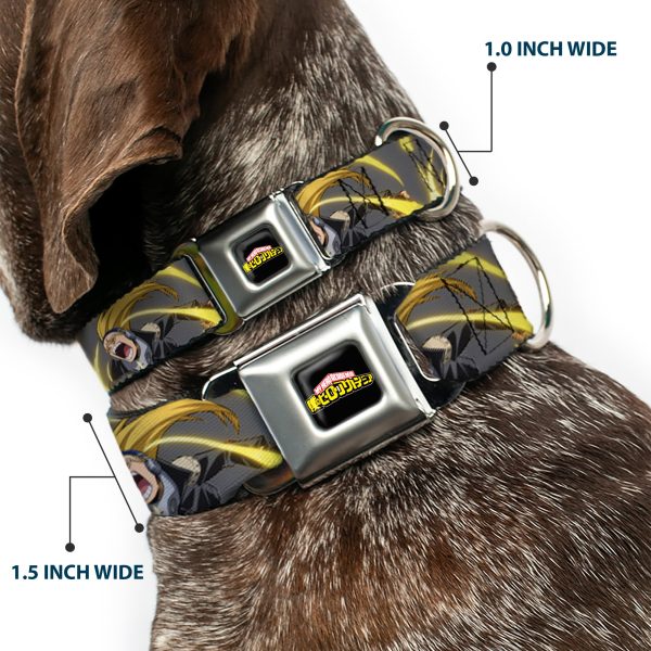 MY HERO ACADEMIA Title Logo Full Color Black Seatbelt Buckle Collar - My Hero Academia Hizashi Yamada Present Mic Screaming Pose Gray Online now - Image 2
