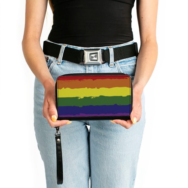 Women s PU Zip Around Wallet Rectangle - Rainbow Stripe Painted For Discount - Image 3