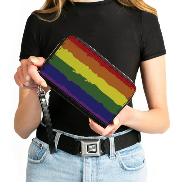 Women s PU Zip Around Wallet Rectangle - Rainbow Stripe Painted For Discount - Image 4